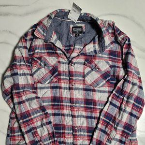PX Premium Expression Men's Size XL Red Blue and White Plaid Flannel Shirt NWT